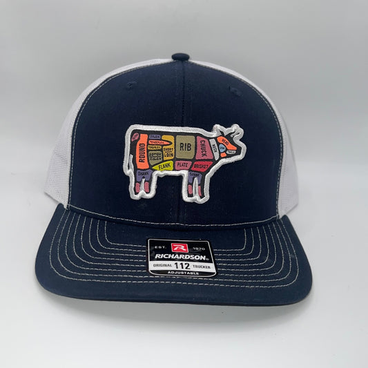 Beef Cow Butcher Chart Richardson 112 Trucker Hat | BBQ Smoker Meat Lover Cap