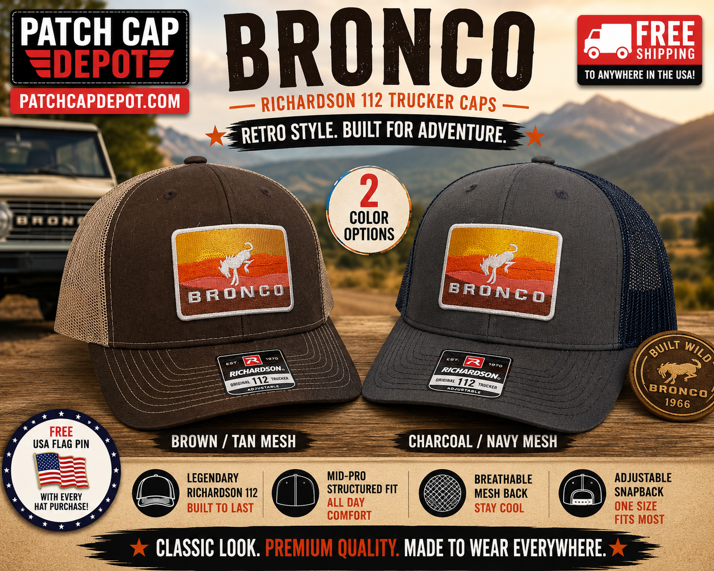 Richardson 112 Ford Bronco Retro Sunset Trucker Cap