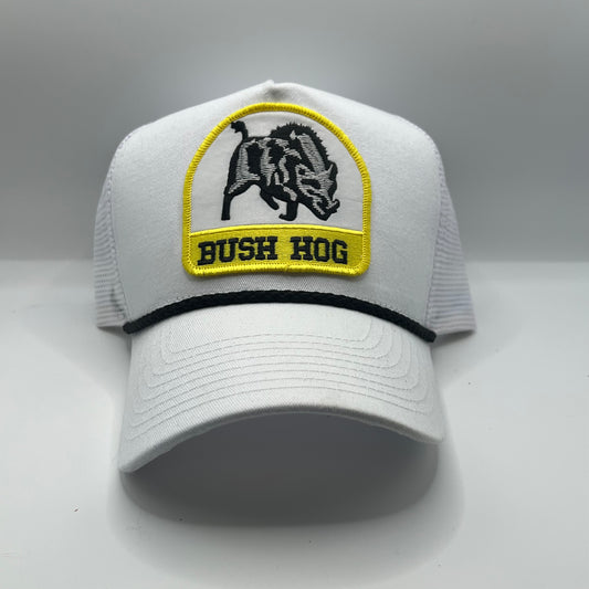 Bush Hog Patch Cap | Cobra High Crown Snapback Trucker Cap | White