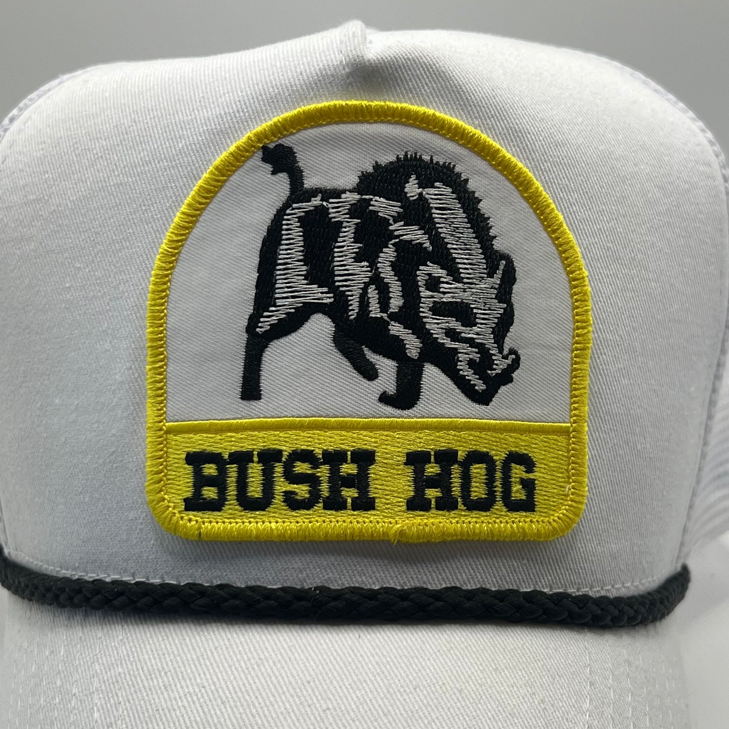 Bush Hog Patch Cap | Cobra High Crown Snapback Trucker Cap | White