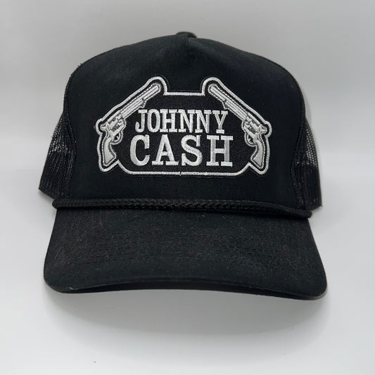 Johnny Cash Revolver Patch Trucker Cap | Black Mesh Snapback Hat