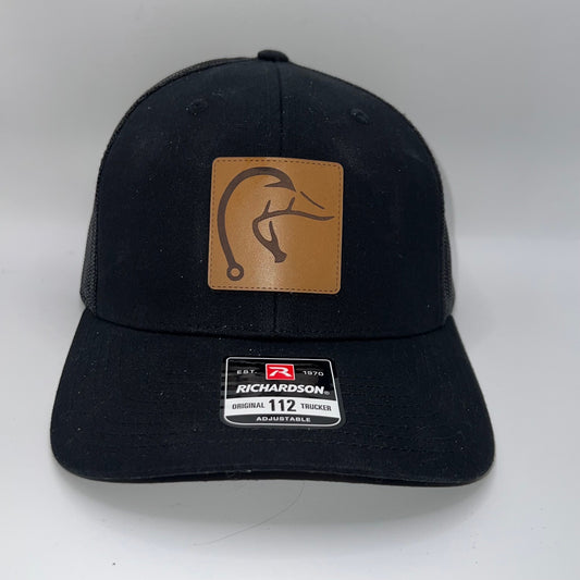 Richardson 112 Black Leather Duck Hunting Patch Trucker Cap
