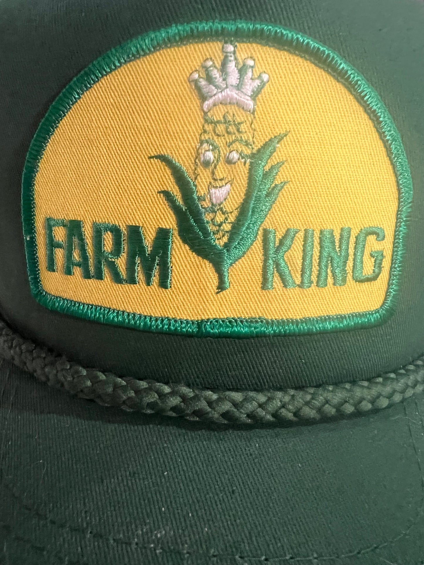 Farm King Vintage Patch Cap Green Rope Trucker Farm Corn Hat