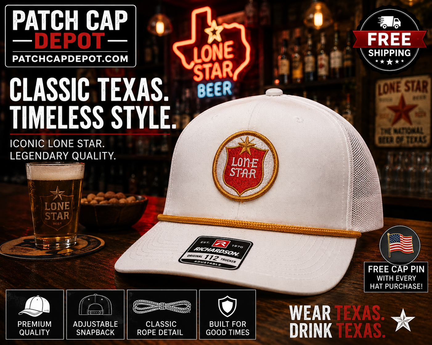 Lone Star Beer Patch White Rope Trucker Cap | Vintage Texas Snapback