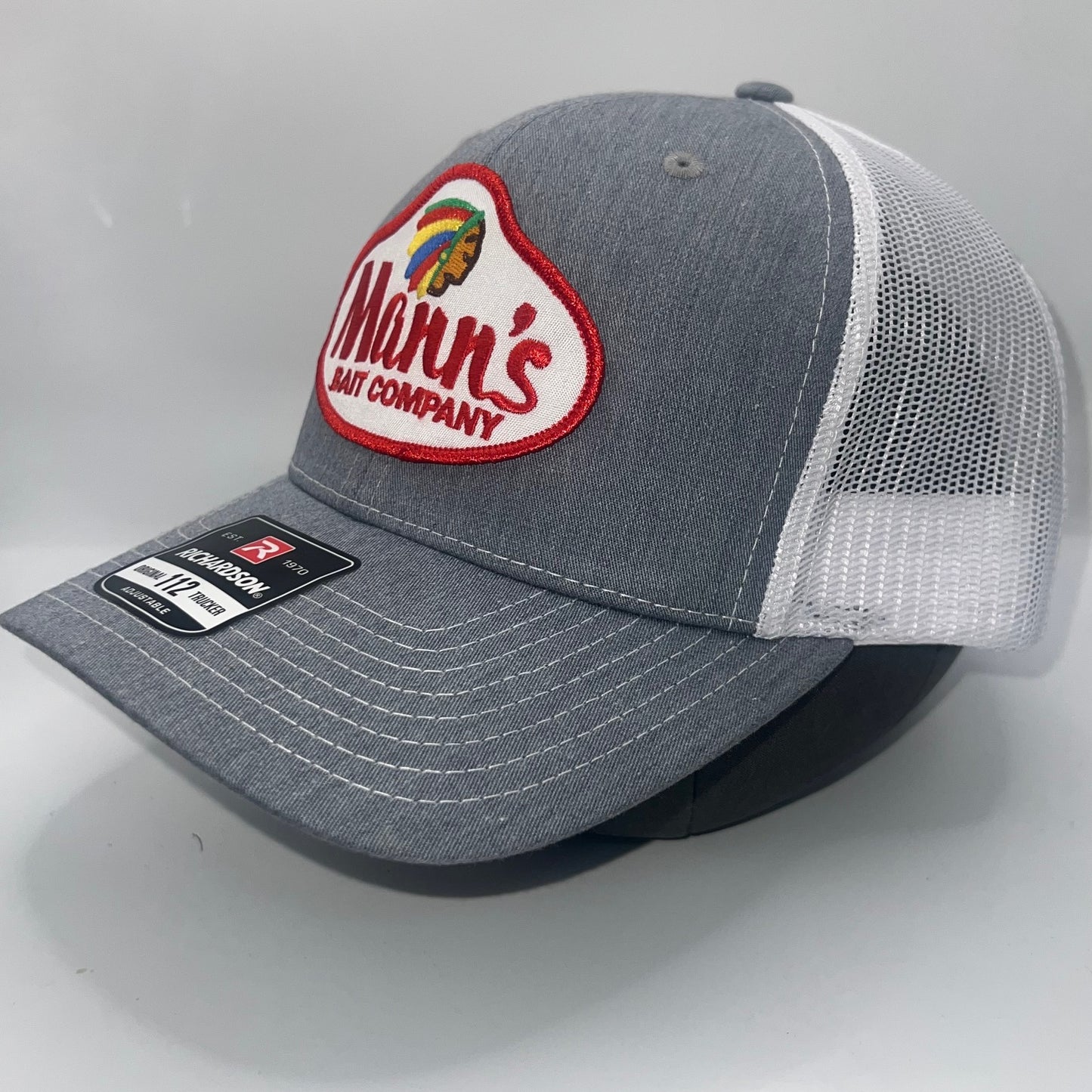 Mann's Bait Company Patch Cap | Richardson 112 Heather Gray & White Trucker