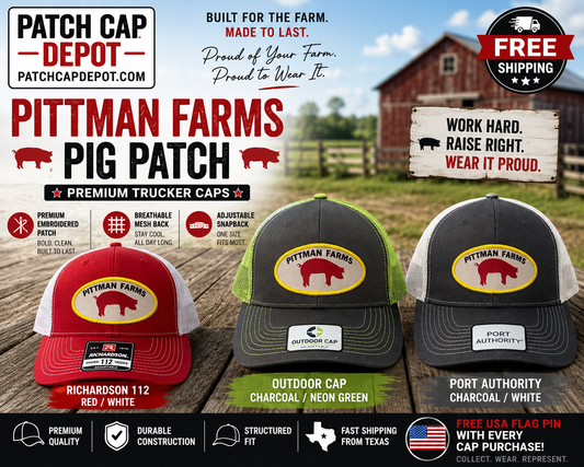 Pittman Farms Pig Patch Snapback Trucker Cap | 3 style 3 colors