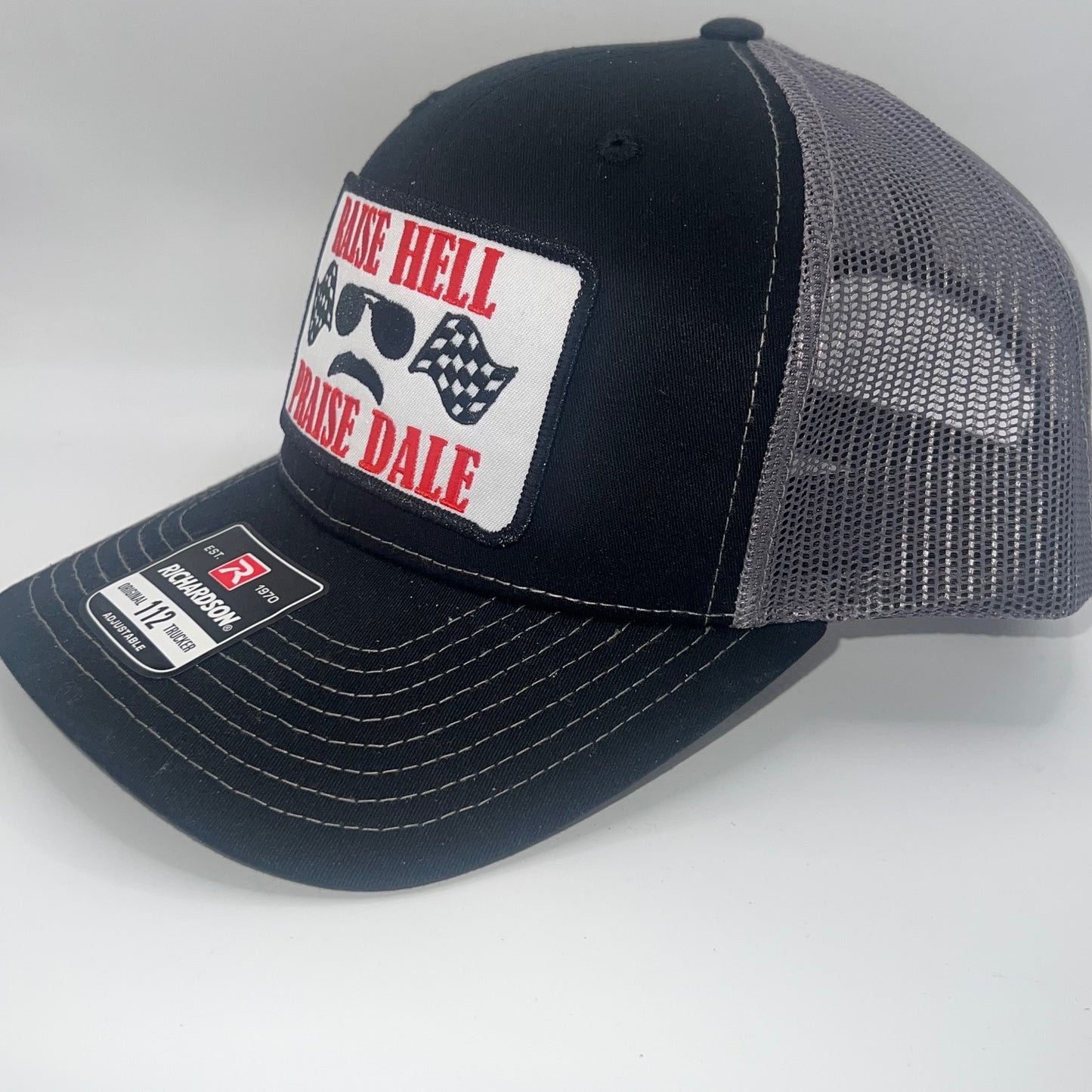Raise Hell Praise Dale Earnhardt Trucker Cap | Richardson 112 Black/Charcoal