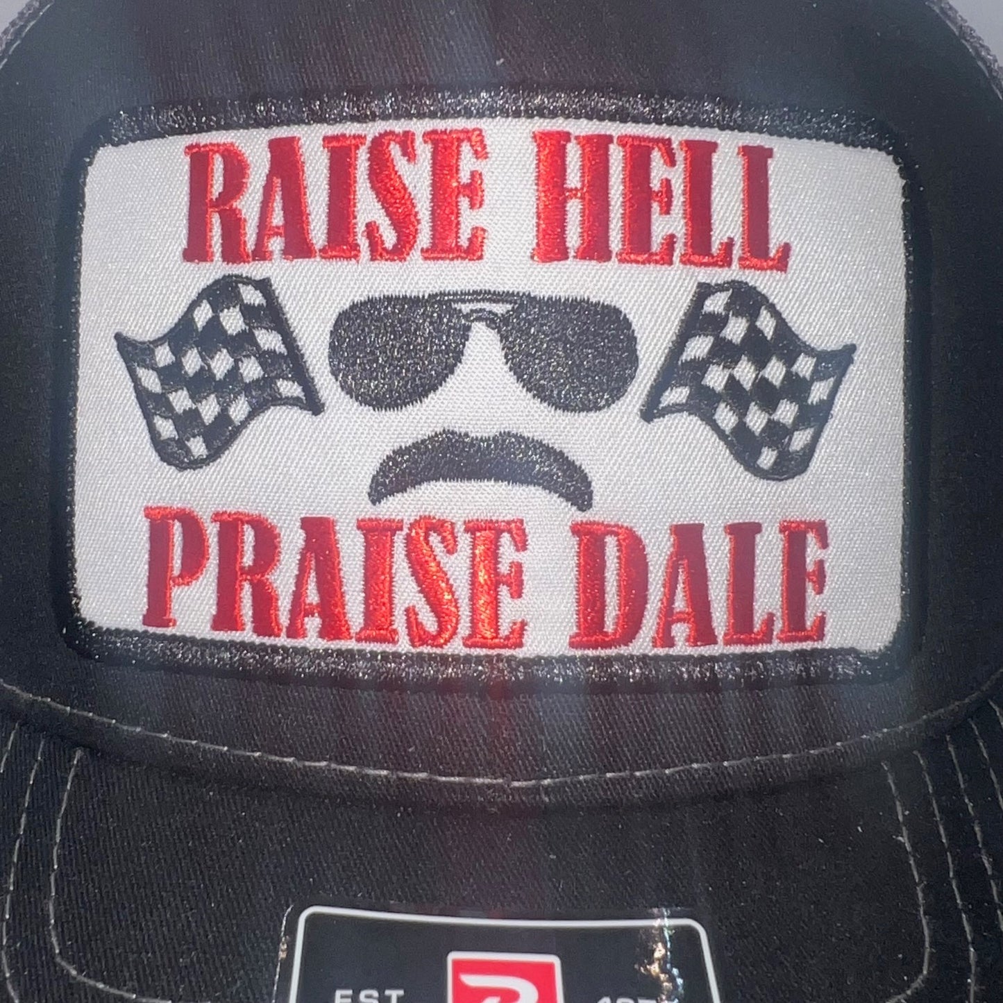 Raise Hell Praise Dale Earnhardt Trucker Cap | Richardson 112 Black/Charcoal