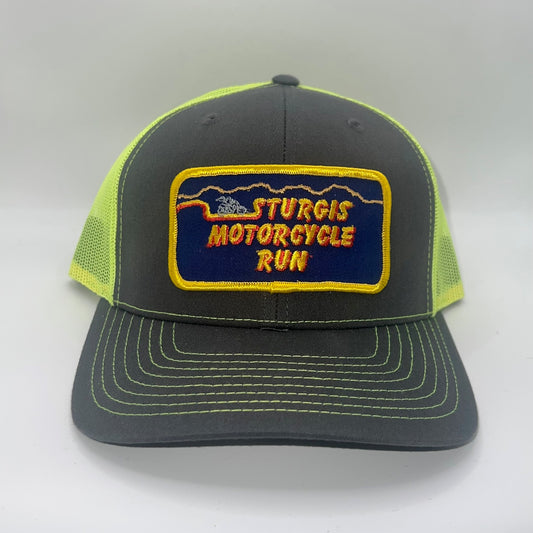 Sturgis Motorcycle Run Patch Richardson 112 Trucker Cap – Charcoal & Neon Yellow
