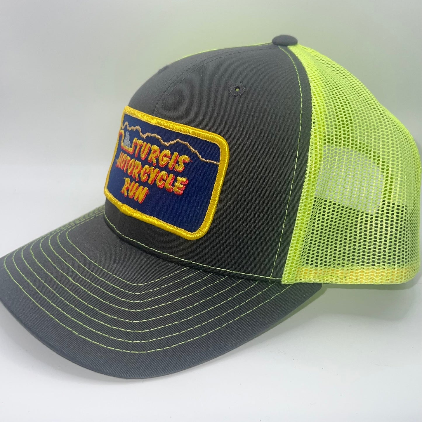 Sturgis Motorcycle Run Patch Richardson 112 Trucker Cap – Charcoal & Neon Yellow