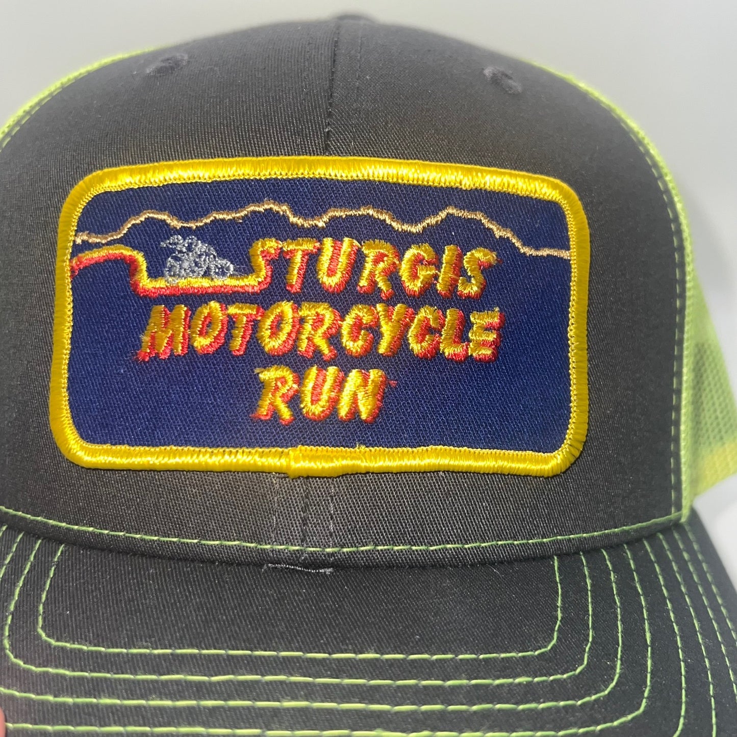 Sturgis Motorcycle Run Patch Richardson 112 Trucker Cap – Charcoal & Neon Yellow