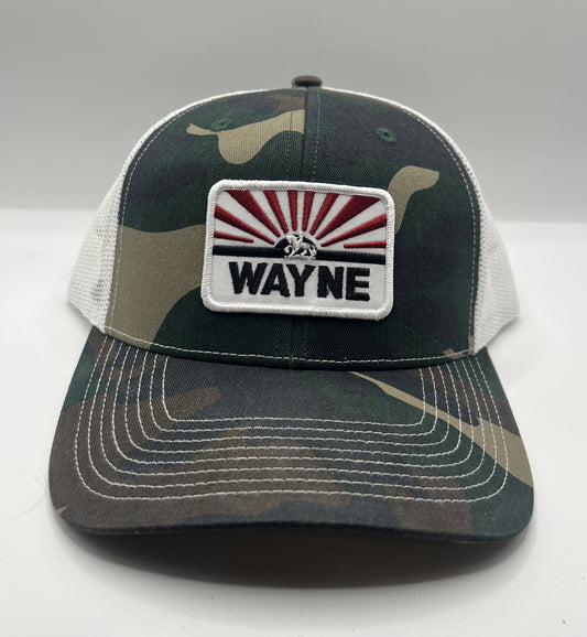 Wayne Feeds Patch Camo Trucker Cap | White Mesh Snapback Hat