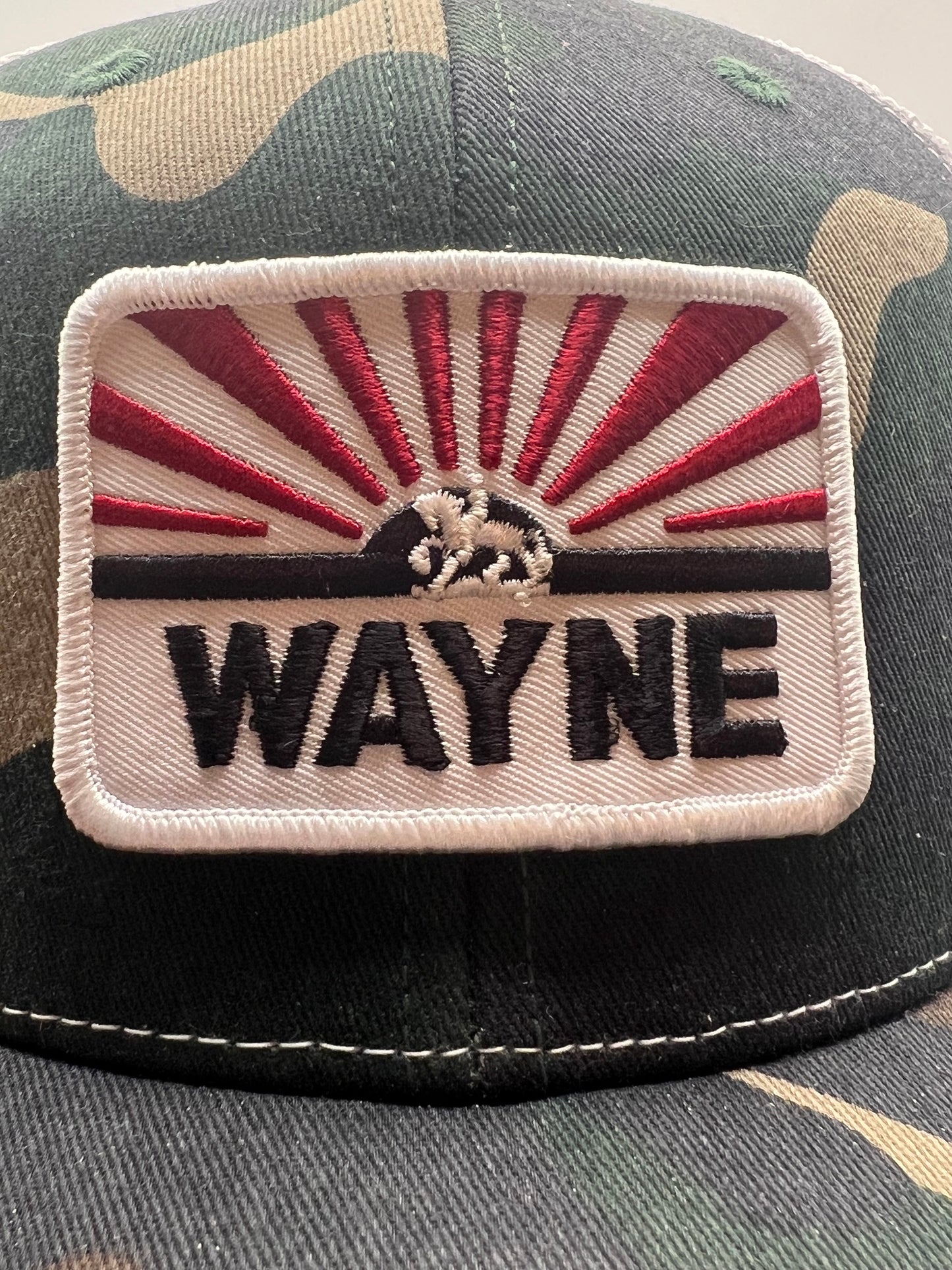 Wayne Feeds Patch Camo Trucker Cap | White Mesh Snapback Hat