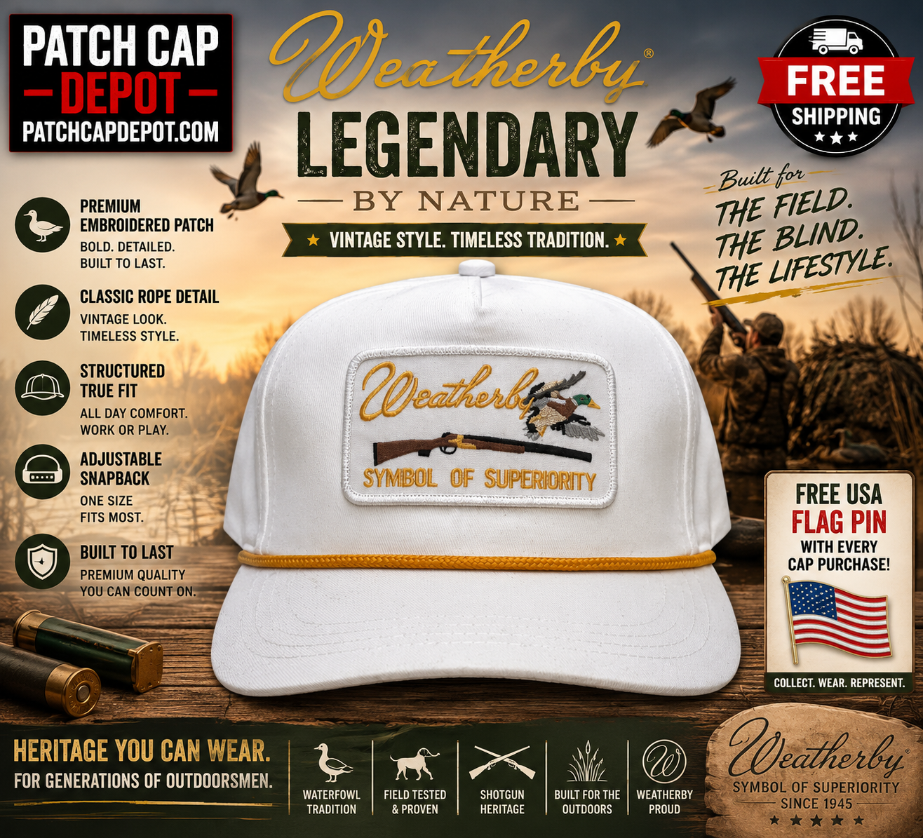 Weatherby Duck Hunting Rope Cap – Vintage White Hunting Patch Hat