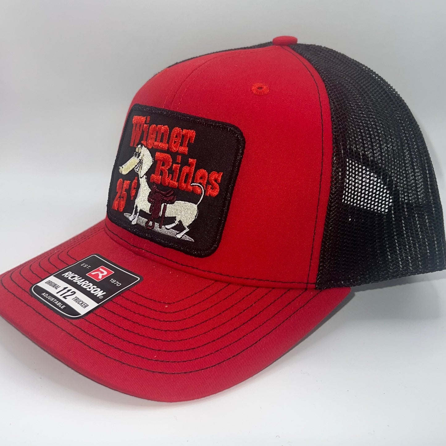 Wiener Rides 25¢ Patch Cap | Red Black Richardson 112 Trucker