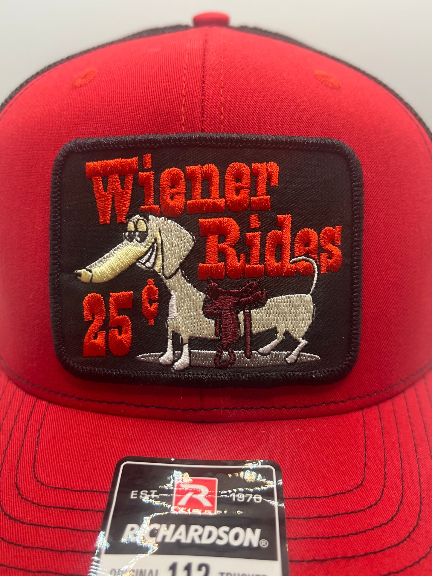 Wiener Rides 25¢ Patch Cap | Red Black Richardson 112 Trucker