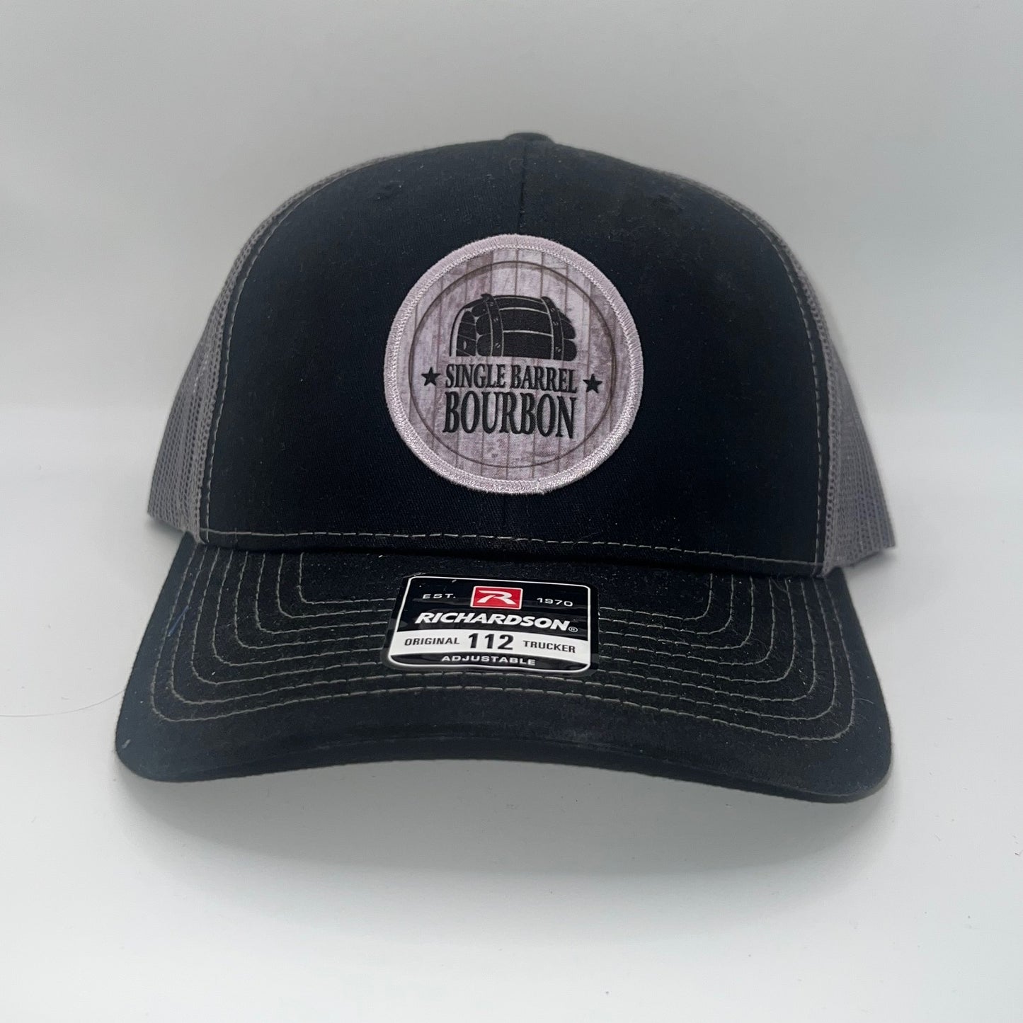 Single Barrel Bourbon Leather Patch Richardson 112 Trucker Cap | 3 Colors