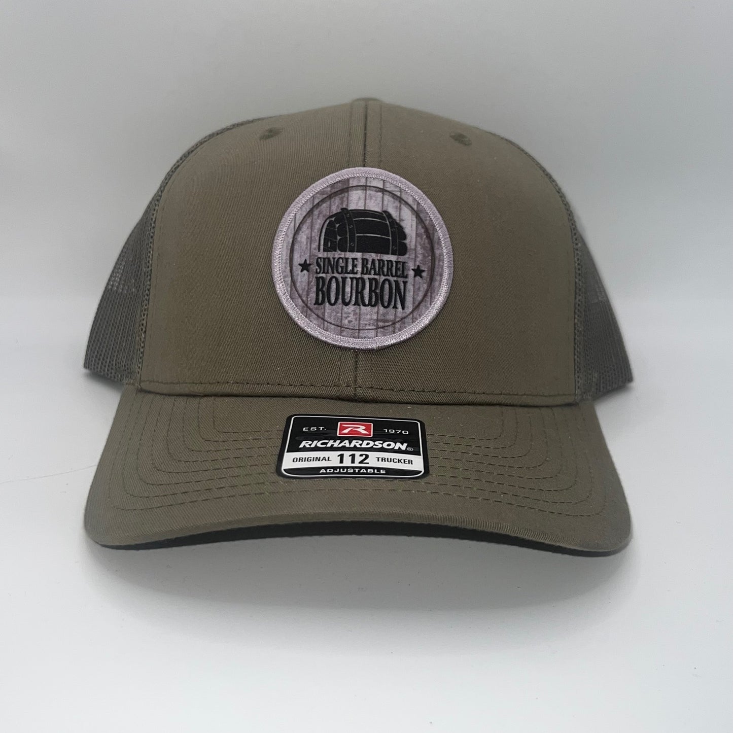 Single Barrel Bourbon Leather Patch Richardson 112 Trucker Cap | 3 Colors