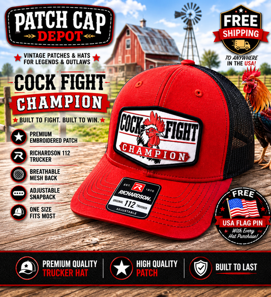 Cock Fight Champion Richardson 112 Trucker Cap – Red/Black Patch Cap