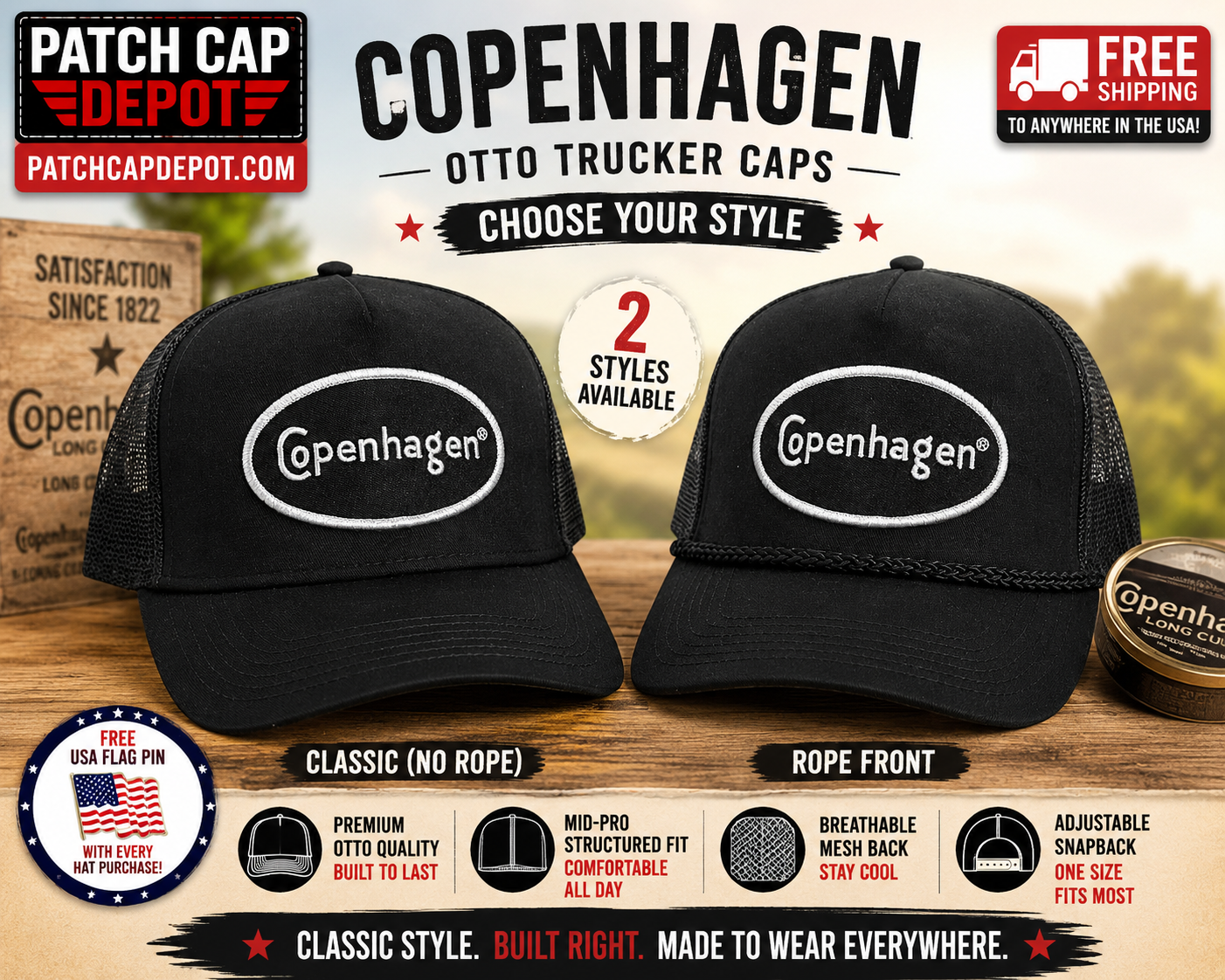 Otto Copenhagen Black Trucker Cap (2 styles)