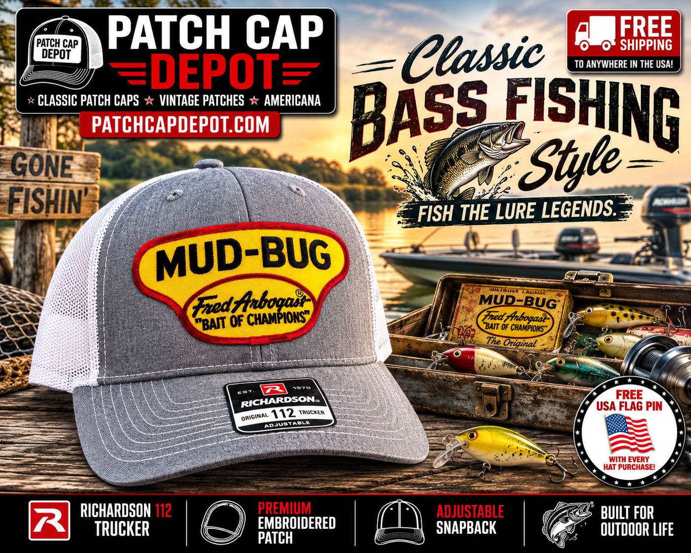 Mud-Bug Fred Arbogast Bait of Champions Patch Cap | Richardson 112 Trucker