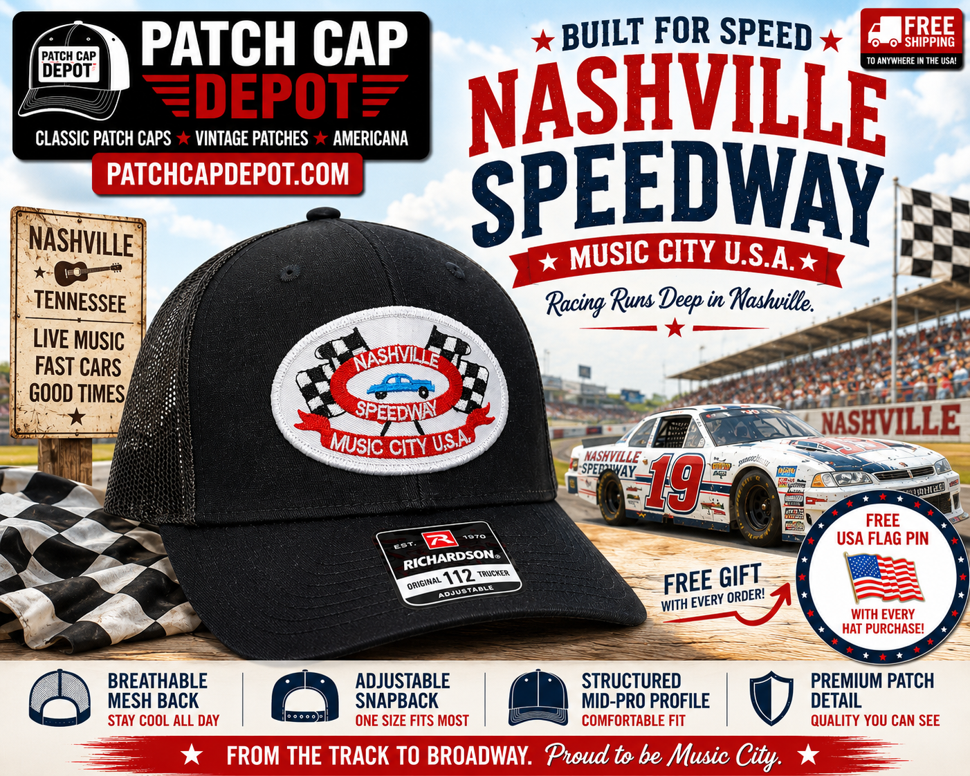 Nashville Speedway Music City USA Richardson 112 Trucker Cap