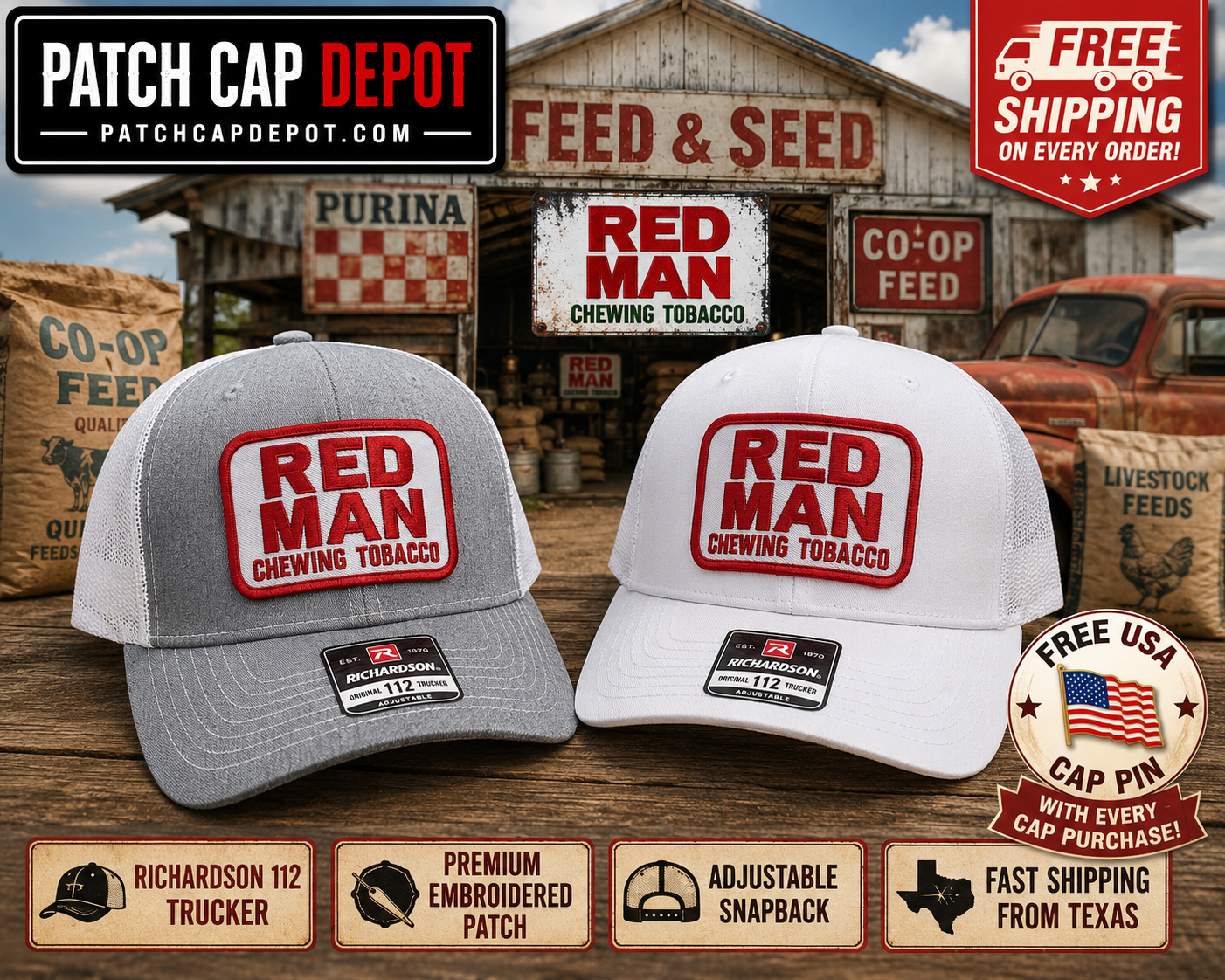 Red Man Chewing Tobacco Patch Cap | Richardson 112 | 2 colors