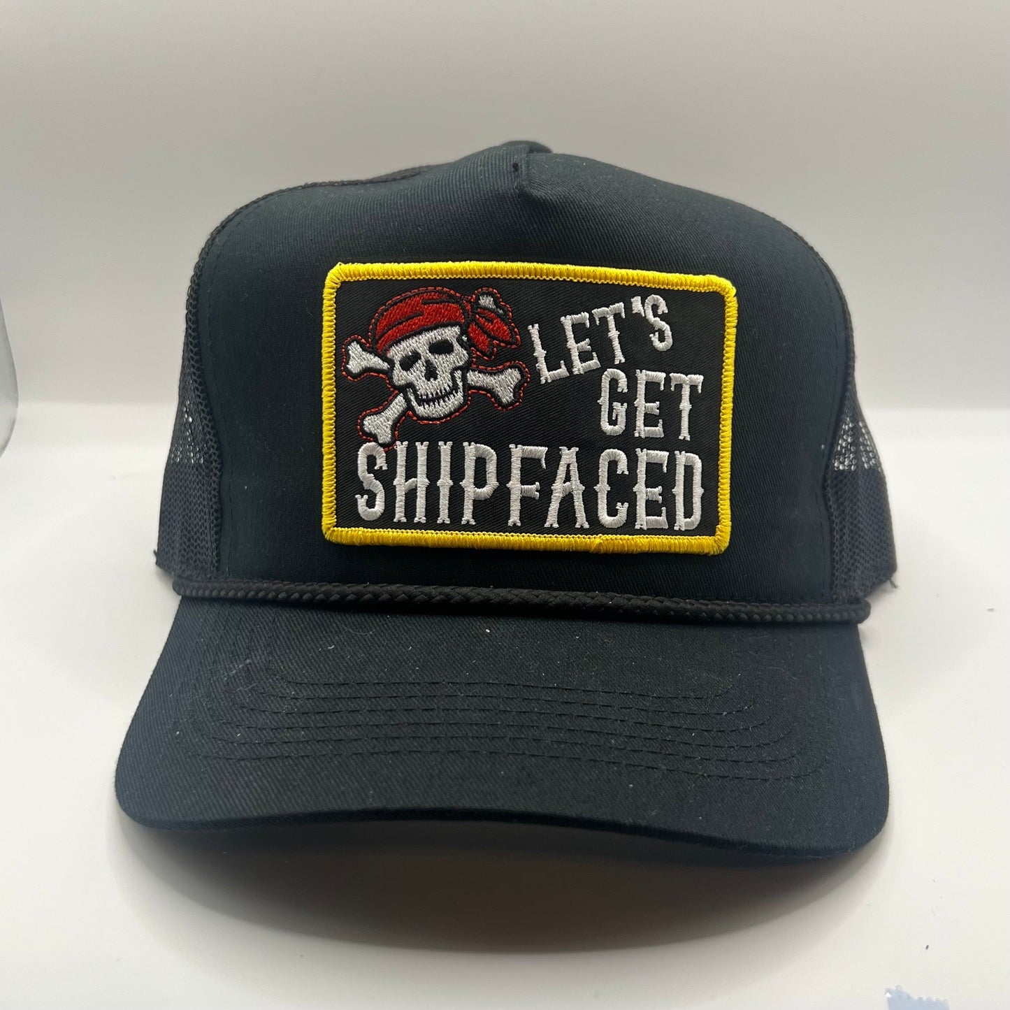 Let's Get Shipfaced Pirate Patch Trucker Cap – Black Snapback