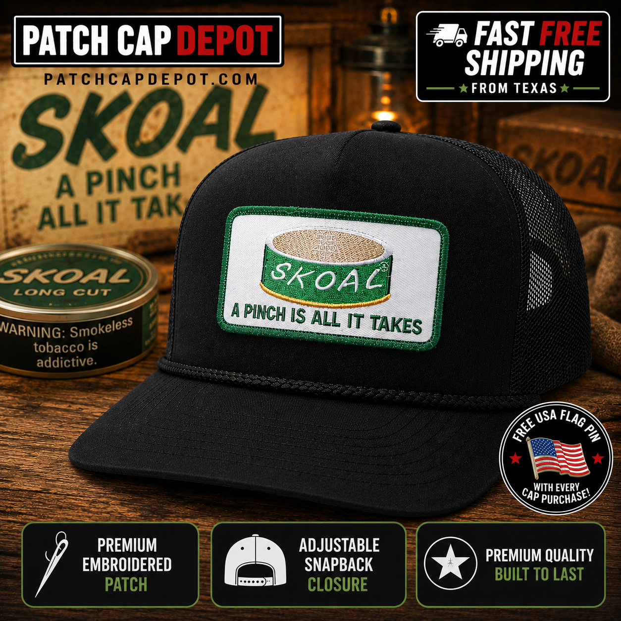 Skoal "A Pinch Is All It Takes" Patch Cap | Outdoor Cap Trucker