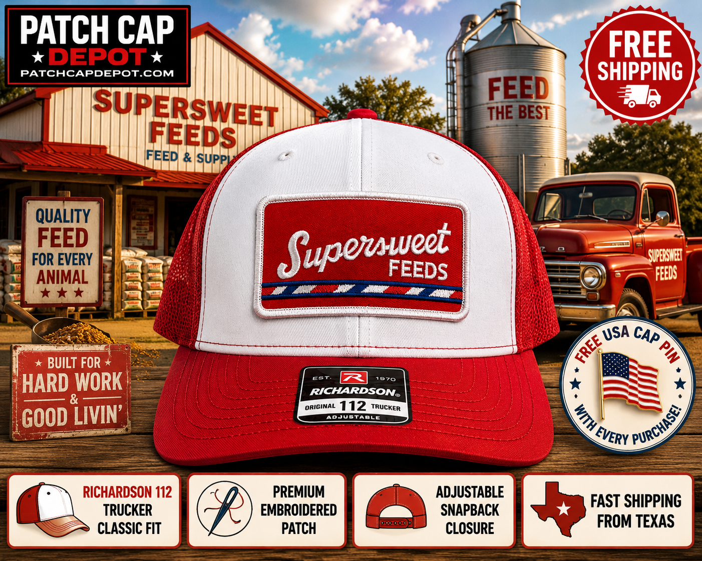 Supersweet Feeds Patch Cap | Richardson 112 Red White Trucker